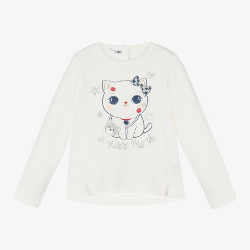 iDO Baby-Girls Ivory Cat Cotton Top | Childrensalon Outlet