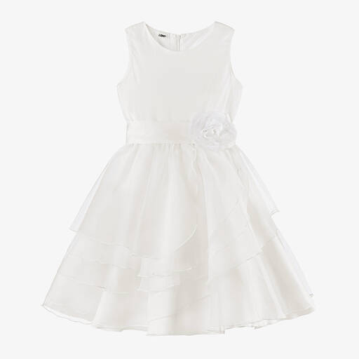 iDO Junior-Girls Ivory Chiffon & Satin Dress | Childrensalon Outlet