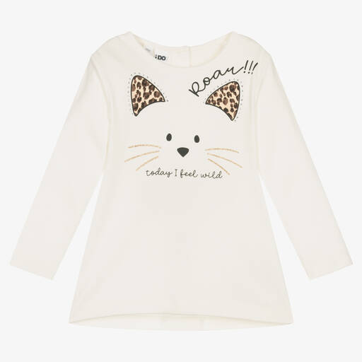 iDO Baby-Girls Ivory Cotton Cat Top | Childrensalon Outlet
