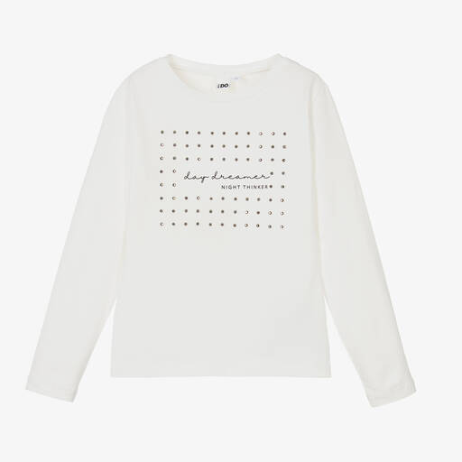 iDO Junior-Girls Ivory Cotton Studded Top | Childrensalon Outlet