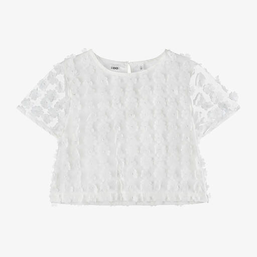 iDO Junior-Girls Ivory Floral Tulle Blouse | Childrensalon Outlet