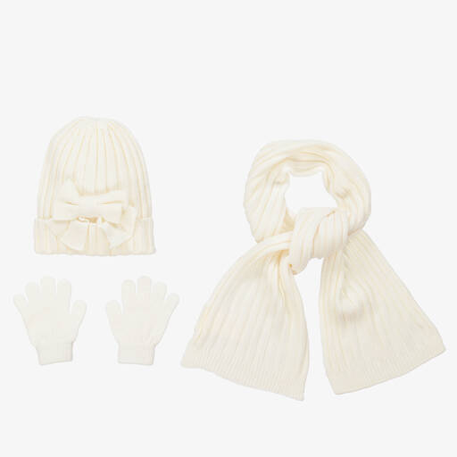 iDO Baby-Elfenbeinfarbenes Strickmützen-Set | Childrensalon Outlet