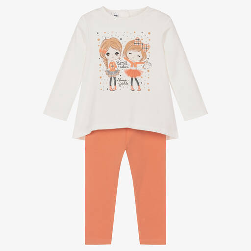 iDO Baby-Girls Ivory & Orange Cotton Leggings Set | Childrensalon Outlet