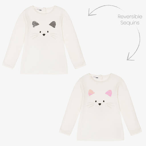 iDO Baby-Girls Ivory Sequin Cat Top | Childrensalon Outlet