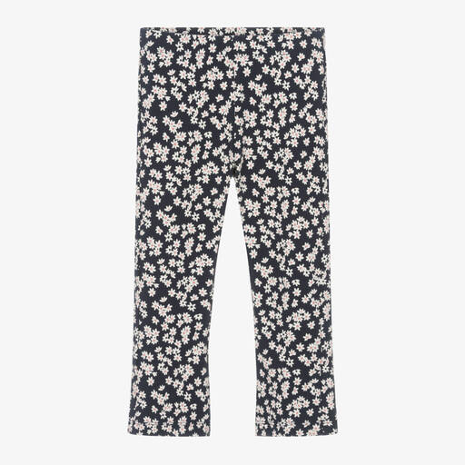 iDO Baby-Girls Navy Blue Cotton Floral Leggings | Childrensalon Outlet