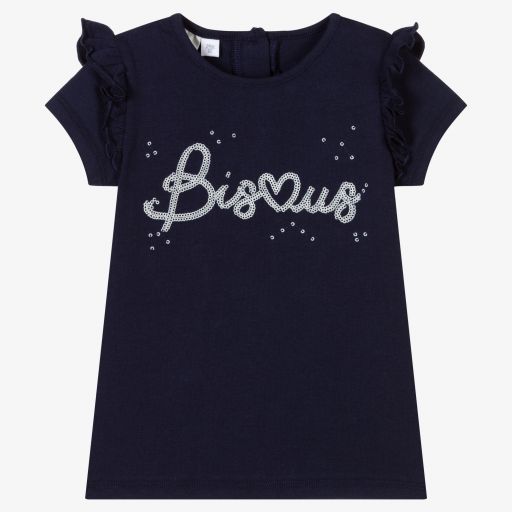iDO Baby-Girls Navy Blue Cotton T-Shirt | Childrensalon Outlet