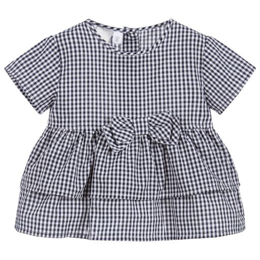 iDO Baby-Girls Navy Blue Gingham Blouse | Childrensalon Outlet