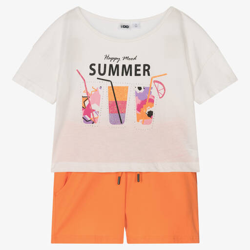 iDO Junior-Girls Orange Cotton Shorts Set | Childrensalon Outlet