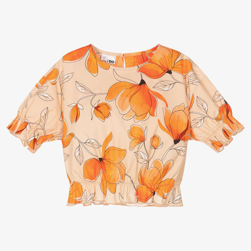 iDO Junior-Girls Orange Floral Cotton Blouse | Childrensalon Outlet