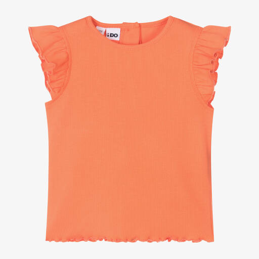 iDO Baby-Girls Orange Ribbed Cotton T-Shirt | Childrensalon Outlet
