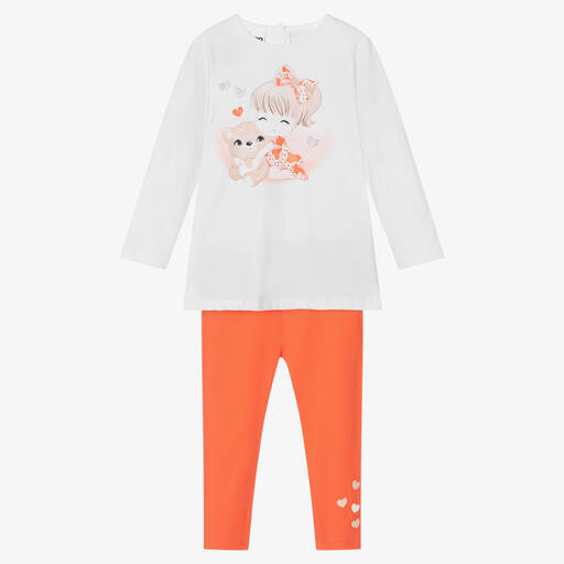 iDO Baby-Белый топ с оранжевыми легинсами для девочек | Childrensalon Outlet