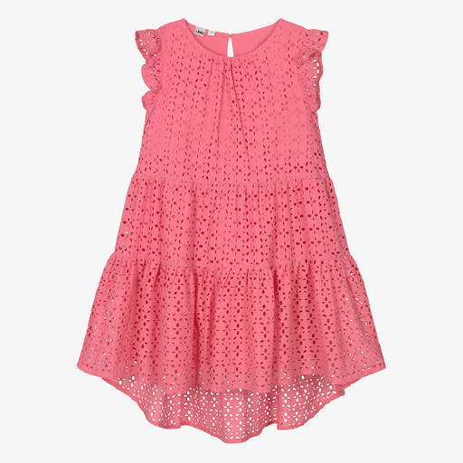 iDO Junior-Girls Pink Broderie Anglaise Dress | Childrensalon Outlet