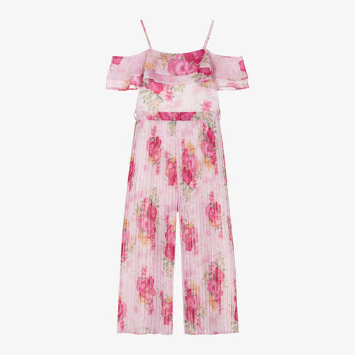 iDO Junior-Girls Pink Floral Crêpe Chiffon Jumpsuit | Childrensalon Outlet