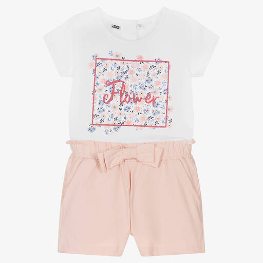 iDO Baby-Girls Pink & White Cotton Shorts Set | Childrensalon Outlet