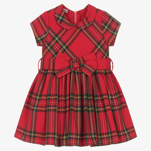 iDO Baby-فستان مزيج فيسكوز تويل تارتان لون أحمر | Childrensalon Outlet