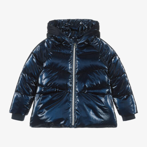 iDO Малыши-Girls Shimmering Navy Hooded Jacket | Childrensalon Outlet