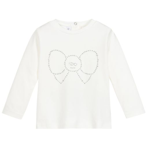 iDO Mini-Girls Sparkly Ivory Cotton Top | Childrensalon Outlet