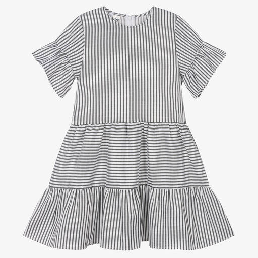 iDO Junior-Girls White & Black Stripe Tiered Dress | Childrensalon Outlet