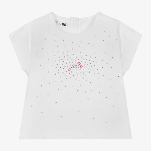 iDO Малыши-Girls White Cotton Diamanté T-Shirt | Childrensalon Outlet