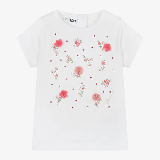 iDO Малыши-Girls White Cotton Floral T-Shirt | Childrensalon Outlet