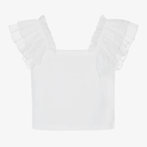 iDO Junior-Girls White Cotton Ruffle Top | Childrensalon Outlet