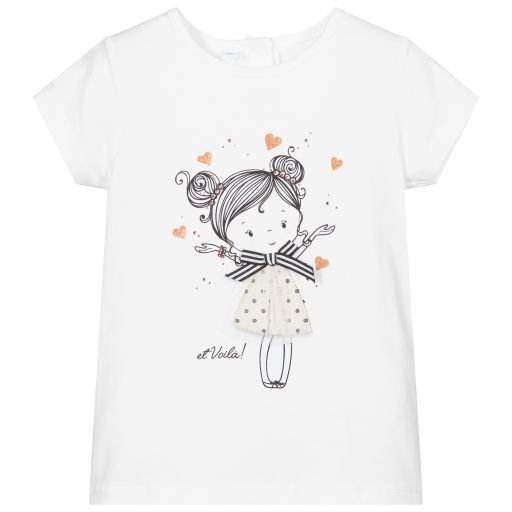 iDO Baby-Girls White Cotton T-Shirt | Childrensalon Outlet