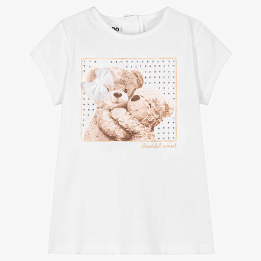 iDO Baby-Girls White Cotton Teddy T-shirt | Childrensalon Outlet
