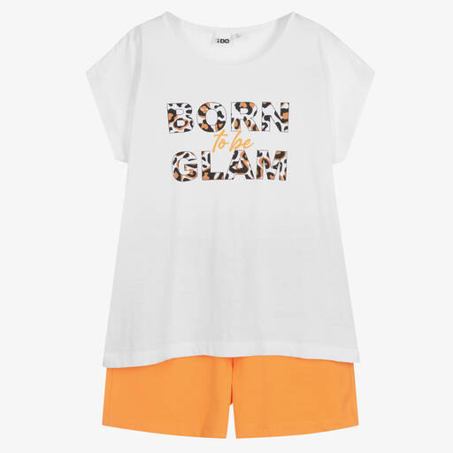 iDO Junior-Girls White & Orange Cotton Shorts Set | Childrensalon Outlet