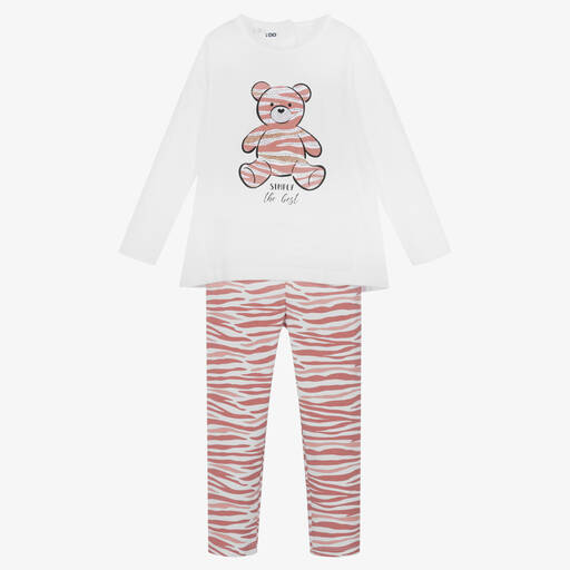 iDO Baby-Girls White & Pink Cotton Leggings Set | Childrensalon Outlet