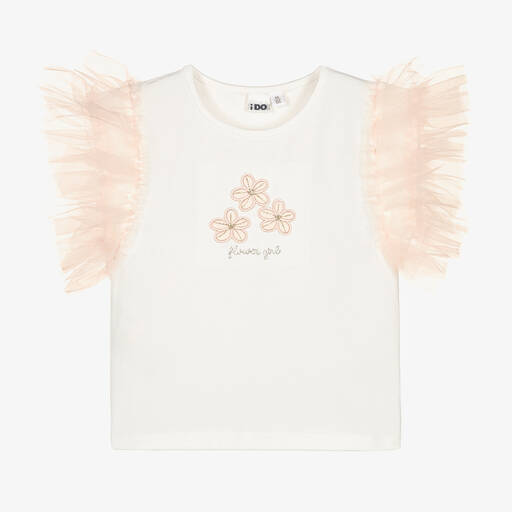 iDO Baby-Girls White & Pink Cotton T-Shirt | Childrensalon Outlet