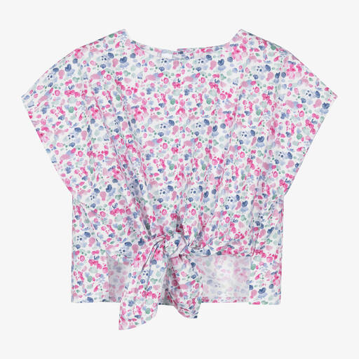 iDO Junior-Girls White & Pink Watercolour Blouse | Childrensalon Outlet