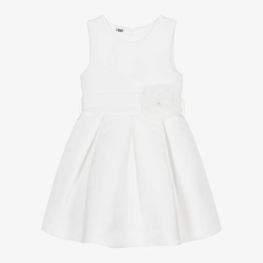 iDO Baby-Girls White Pleated Satin Dress | Childrensalon Outlet