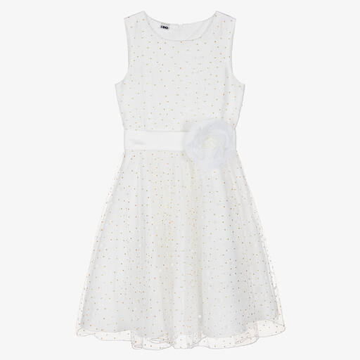 iDO Junior-Белое платье из тюля в горошек | Childrensalon Outlet