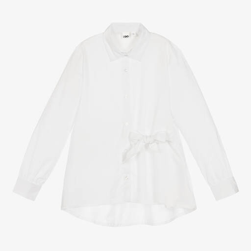 iDO Junior-Girls White Side-Tie Poplin Shirt | Childrensalon Outlet
