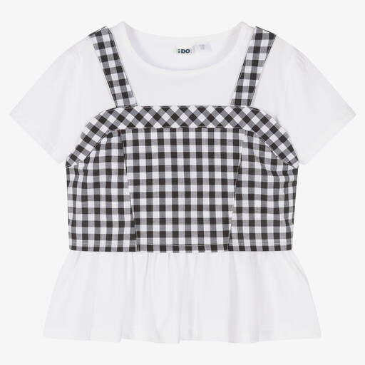 iDO Junior-Girls White T-Shirt & Gingham Crop Top | Childrensalon Outlet