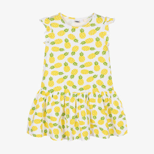 iDO Baby-فستان قطن جيرسي لون أصفر وأبيض  | Childrensalon Outlet