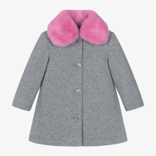 iDO Baby-Girls Wool Coat with Pink Collar | Childrensalon Outlet