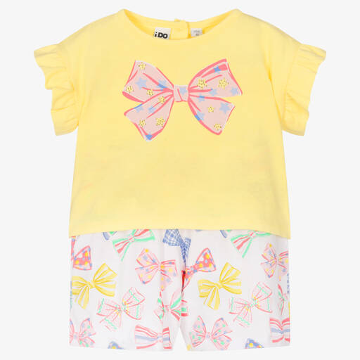 iDO Baby-Girls Yellow Bow Print Cotton Shorts Set | Childrensalon Outlet