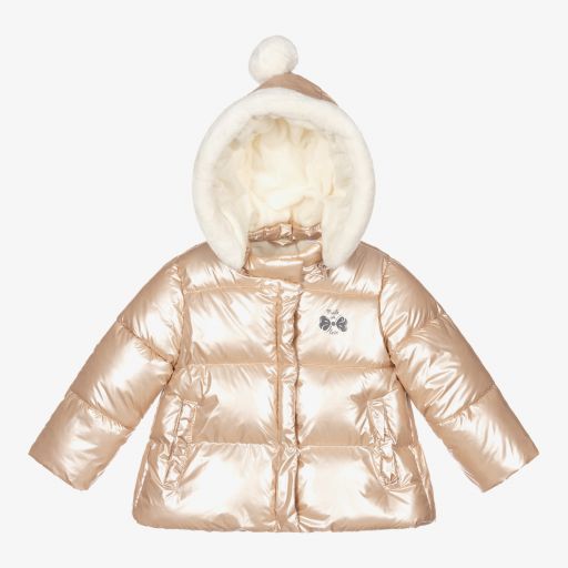 iDO Mini-Gold Hooded Baby Puffer Coat | Childrensalon Outlet