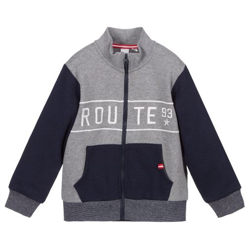 iDO Baby-Grey & Navy Blue Zip-Up Top | Childrensalon Outlet