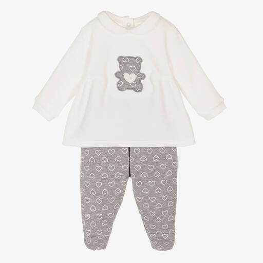 iDO Mini-Ivory & Grey 2 Piece Babygrow | Childrensalon Outlet