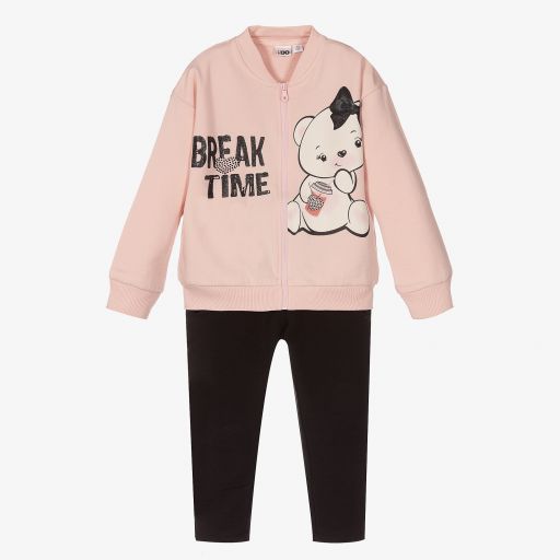 iDO Baby-Pink & Black Cotton Tracksuit | Childrensalon Outlet