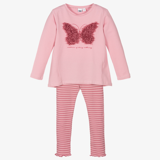 iDO Baby-Pink Butterfly Leggings Set | Childrensalon Outlet