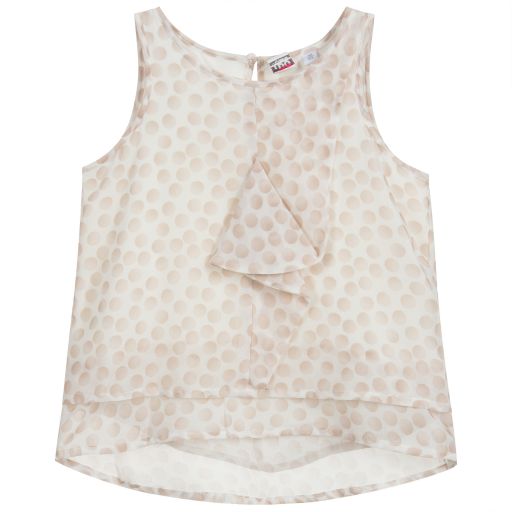 iDO Junior-White & Beige Chiffon Top | Childrensalon Outlet