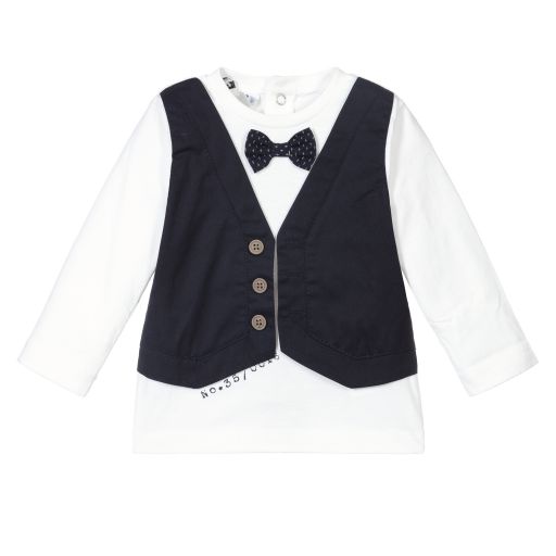 iDO Mini-White & Blue Cotton Baby Top | Childrensalon Outlet