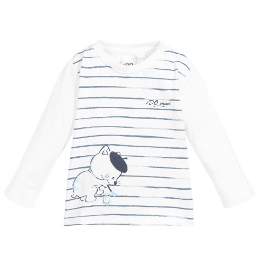 iDO Mini-White & Blue Cotton Top | Childrensalon Outlet