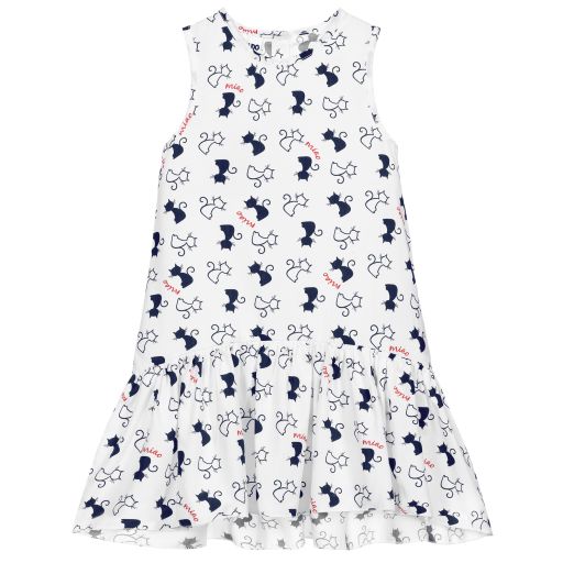 iDO Baby-White Cotton Cat Print Dress | Childrensalon Outlet