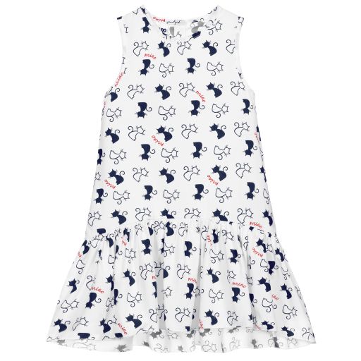 iDO Baby-Weißes Baumwollkleid mit Katzen | Childrensalon Outlet