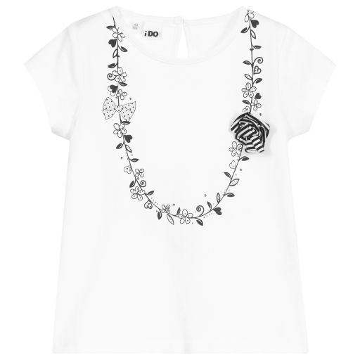 iDO Baby-White Cotton Flower T-Shirt | Childrensalon Outlet