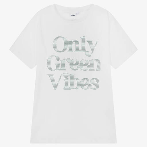iDO Junior-White Cotton Only Green Vibes T-Shirt | Childrensalon Outlet